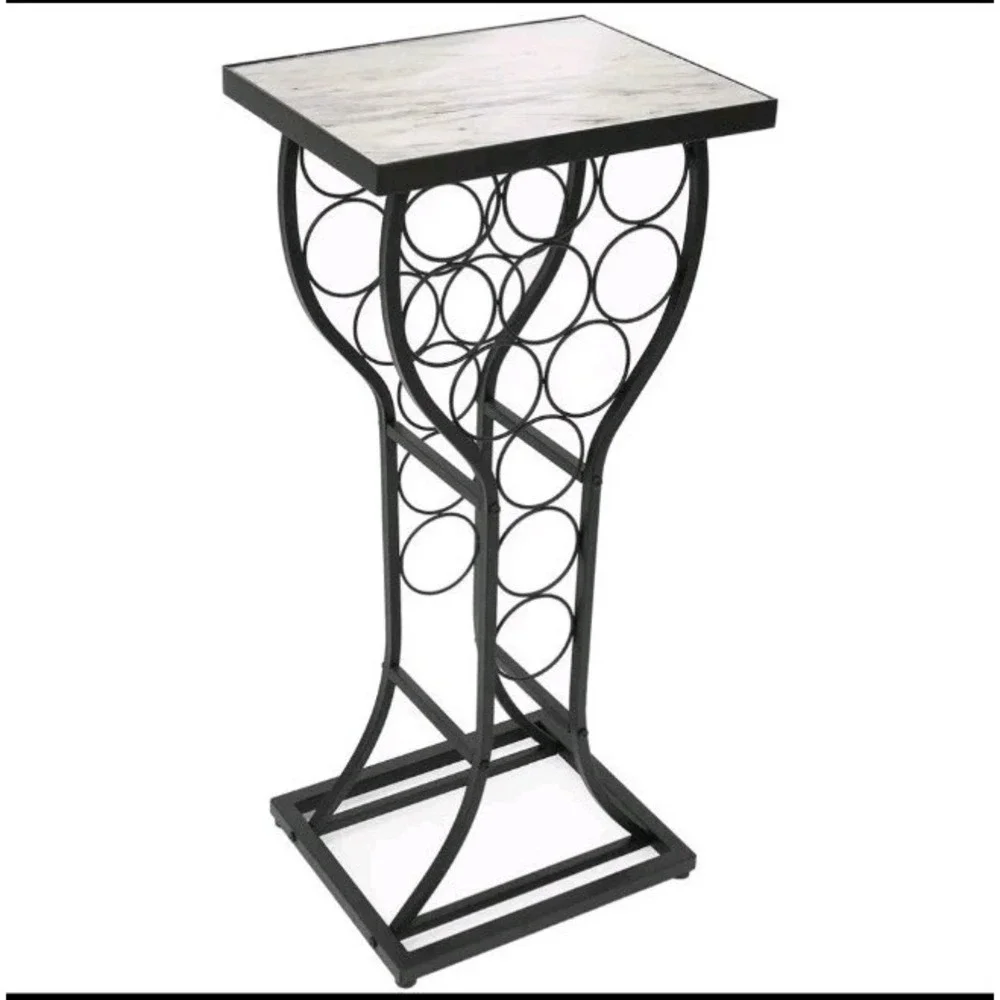 11 Bottle Wine Rack Holder White Top Marble Table Freestanding Wine Display